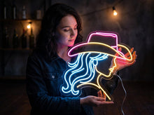 Load image into Gallery viewer, Cowgirl Neon Sign, Cowboy Hat Girl Neon Sign, Western Girl Neon Sign
