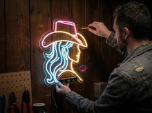 Load image into Gallery viewer, Cowgirl Neon Sign, Cowboy Hat Girl Neon Sign, Western Girl Neon Sign
