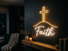 Load image into Gallery viewer, Faith cross neon sign, Mountain cross neon sign, Christian cross neon sign

