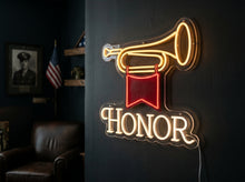Load image into Gallery viewer, Honor horn neon sign, Bugle neon sign, Military trumpet neon sign White
