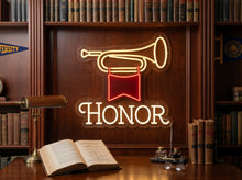 Load image into Gallery viewer, Honor horn neon sign, Bugle neon sign, Military trumpet neon sign
