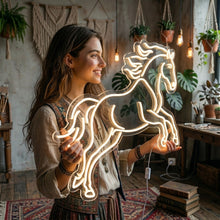 Load image into Gallery viewer, Galloping Horse Neon Sign, running stallion neon sign, horse in motion neon sign, equestrian neon sign
