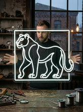 Load image into Gallery viewer, Leopard in Frame Neon Sign, Framed panther neon sign, Spotted wildcat neon sign
