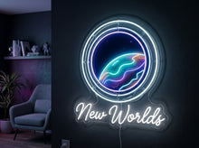 Load image into Gallery viewer, New Worlds neon sign, Planet porthole neon sign, Space window neon sign
