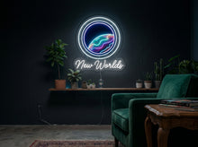 Load image into Gallery viewer, New Worlds neon sign, Planet porthole neon sign, Space window neon sign
