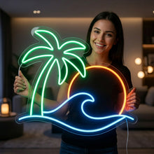 Load image into Gallery viewer, Palm Tree Neon Sign, Ocean Sun Neon Sign, Beach Sunset Neon Sign Multicolor
