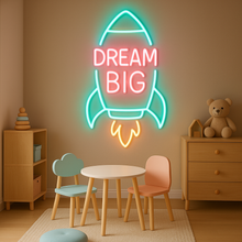 Load image into Gallery viewer, Dream Big Rocket neon sign, Rocket Ship neon sign, Space Rocket neon sign
