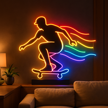 Load image into Gallery viewer, Skateboarder Riding neon sign, Skateboard Trick neon sign, Skater Silhouette neon sign Multicolor
