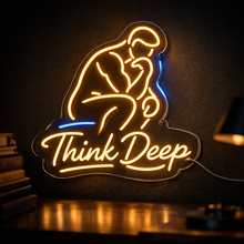Load image into Gallery viewer, Think deep neon sign, Thinkers neon sign, Philosopher statue neon sign
