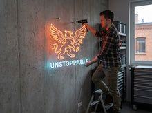 Load image into Gallery viewer, Unstoppable Griffin neon sign, Mythical Eagle Lion neon sign, Beast Quote neon sign
