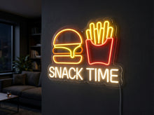 Load image into Gallery viewer, Burger Neon Sign, Snack Time Neon Sign, Burger And Fries Neon Sign
