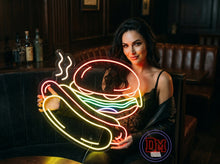 Load image into Gallery viewer, Burger Hot Dog neon sign, American Diner neon sign, Grill Sausage neon sign Multicolor
