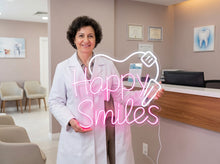 Load image into Gallery viewer, Happy Smiles Tooth neon sign, Dental Smile neon sign, Tooth Icon neon sign
