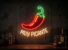 Load image into Gallery viewer, Chili pepper neon sign Muy Picante, hot pepper neon sign, spicy chili neon sign
