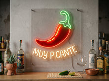 Load image into Gallery viewer, Chili pepper neon sign Muy Picante, hot pepper neon sign, spicy chili neon sign

