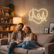 Load image into Gallery viewer, Custom heart initials wedding neon sign - LED neon sign, wedding neon sign
