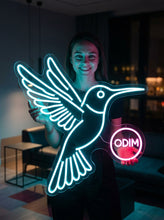 Load image into Gallery viewer, Hummingbird Neon Sign, Flying hummingbird neon sign, Hovering bird neon sign
