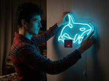 Load image into Gallery viewer, Neon whale sign, Whale shaped neon sign, Neon sign in the shape of a whale, Whale neon light, Neon whale decoration, Whale themed neon sign
