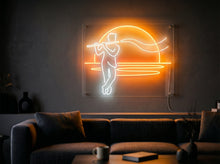 Load image into Gallery viewer, Flutist sunset neon sign, Flute player neon sign, Flute silhouette neon sign Orange

