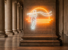 Load image into Gallery viewer, Flutist sunset neon sign, Flute player neon sign, Flute silhouette neon sign
