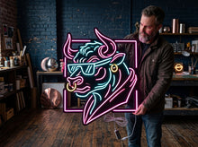 Load image into Gallery viewer, Bull In Sunglasses Neon Sign – Cool Western Ranch Silhouette Glow Accent Display

