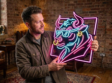 Load image into Gallery viewer, Bull In Sunglasses Neon Sign – Cool Western Ranch Silhouette Glow Accent Display
