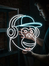 Load image into Gallery viewer, Monkey Headphones Neon Sign, DJ Monkey Neon Sign, Music Monkey Neon Sign custom color
