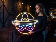 Load image into Gallery viewer, Sombrero Mustache neon sign, Mexican Hat neon sign, Taco Cantina neon sign

