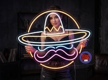 Load image into Gallery viewer, Sombrero Mustache neon sign, Mexican Hat neon sign, Taco Cantina neon sign Multicolor
