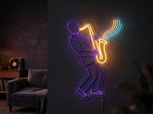 Load image into Gallery viewer, Saxophonist neon sign, Saxophone player neon sign, Jazz musician neon sign Multicolor
