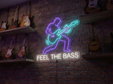 Load image into Gallery viewer, Feel the Bass neon sign, Bass guitarist neon sign, Bass player neon sign
