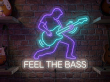 Load image into Gallery viewer, Feel the Bass neon sign, Bass guitarist neon sign, Bass player neon sign
