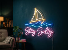 Load image into Gallery viewer, Stay salty neon sign, Sailboat ocean neon sign, Sailing boat wave neon sign
