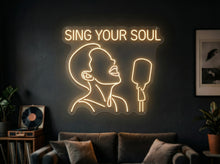 Load image into Gallery viewer, Sing Your Soul neon sign, Female vocalist neon sign, Girl singer neon sign warm white
