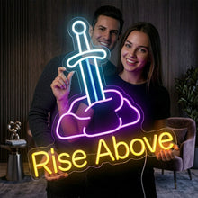 Load image into Gallery viewer, Sword in Stone Neon Sign, Rise Above Neon Sign, Excalibur Style Neon Sign Yellow
