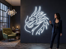 Load image into Gallery viewer, Dragon Silhouette Neon Sign, Flame Dragon Neon Sign, Fire Drake Neon Sign White
