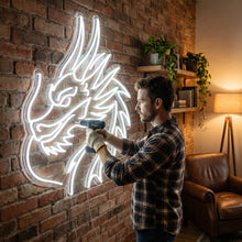 Load image into Gallery viewer, Dragon Silhouette Neon Sign, Flame Dragon Neon Sign, Fire Drake Neon Sign
