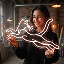 Load image into Gallery viewer, Lying Cat Neon Sign, Lounging kitty neon sign, Relaxing feline neon sign
