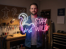 Load image into Gallery viewer, Stay wild neon sign, Skunk neon sign, Woodland animal neon sign, Forest neon sign
