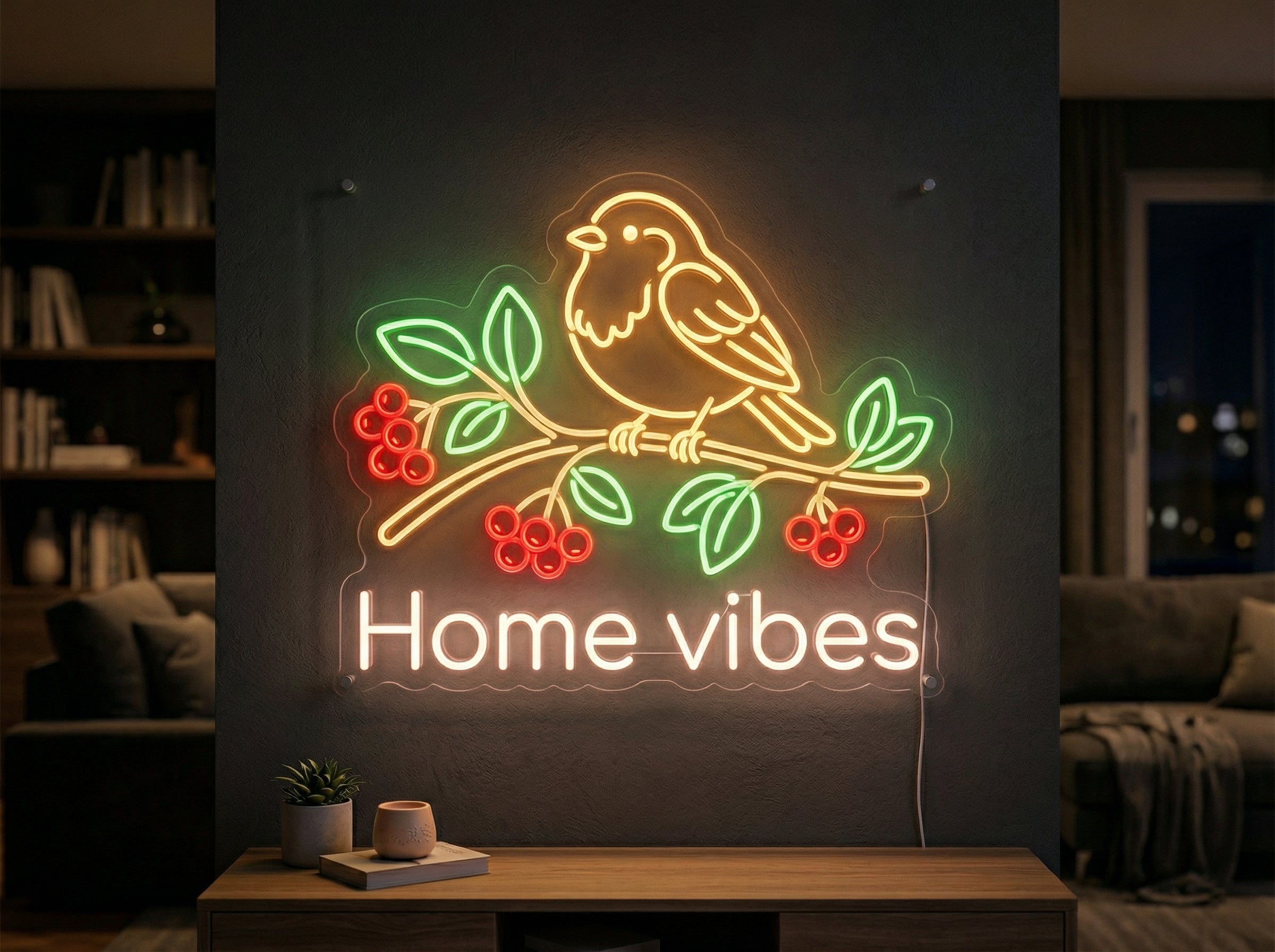 Home Vibes neon sign, Sparrow on branch neon sign, Songbird neon sign ...
