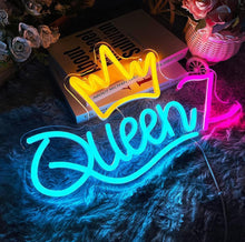 Load image into Gallery viewer, Queen Crown Custom Neon Sign, Crown Neon Sign, Gift for Mom, Queen Sign, Crown Sign blue
