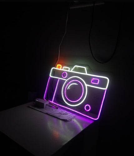 Photo camera neon sign - LED sign for a gift to a photographer. Decor for a photo zone