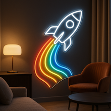 Load image into Gallery viewer, Rainbow Rocket Neon Sign, Rocket Ship Neon Sign, Rainbow Blast Neon Sign Multicolor
