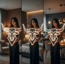 Load image into Gallery viewer, Bull head neon sign, longhorn bull neon sign, cow head neon sign, chikago neon sign
