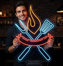 Load image into Gallery viewer, Sausage on a Fork Neon Sign, BBQ Grill Neon Sign, Grilling Tools Neon Sign Multicolor
