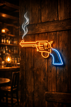 Load image into Gallery viewer, Smoking Revolver Neon Sign, gun with smoke neon sign, western pistol neon sign, fired revolver neon sign
