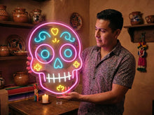 Load image into Gallery viewer, Calavera Skull Neon Sign, Floral Skull Neon Sign,Sugar Skull Neon Sign Multicolor

