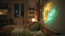 Load image into Gallery viewer, Sun and Branch Neon Sign, Botanical Sunburst Neon Sign
