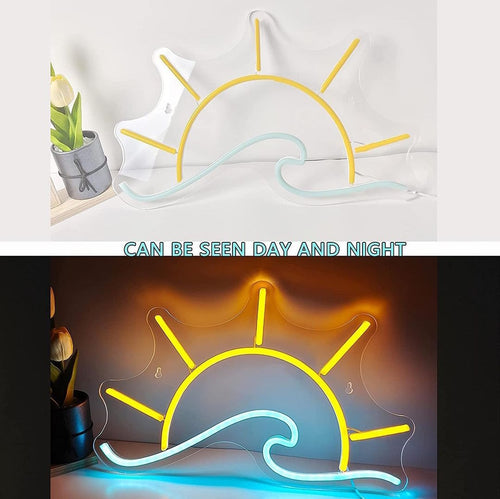 Sun behind the wave neon sign, sunset neon light, sunrise led light, custom ocean waves led sign