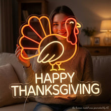 Load image into Gallery viewer, Thanksgiving Turkey Neon Sign, Turkey Thanksgiving Neon Sign, Turkey Neon Sign warm white

